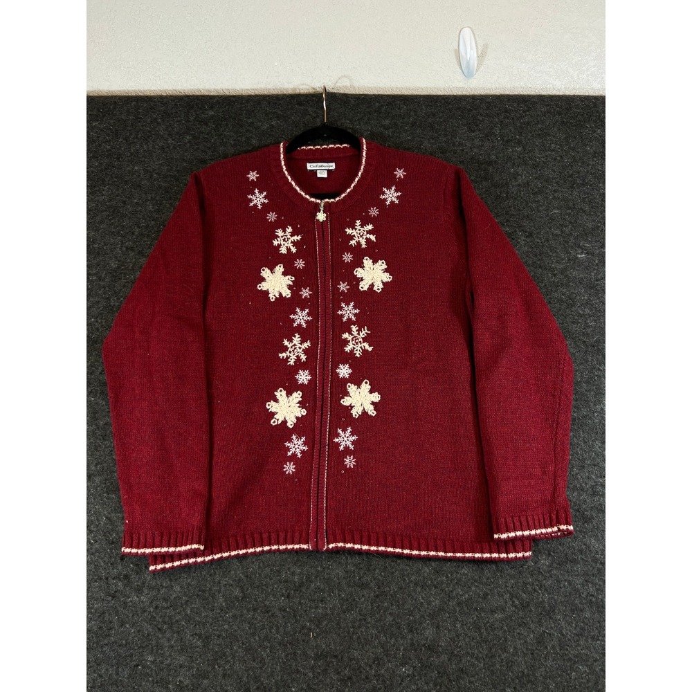 Croft & Barrow Vintage Christmas Snowflake Zip Cardigan Silk Sweater Petite XL